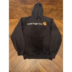 Carhartt Mens Graphic Logo Hoodie Sweatshirt Faded Black Distressed Medium